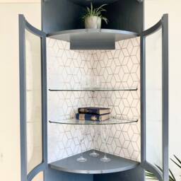 Tall Mid Century Modern Nathan Corner Drinks Cabinet - Soapstone Grey Bar Unit - thumbnail 4