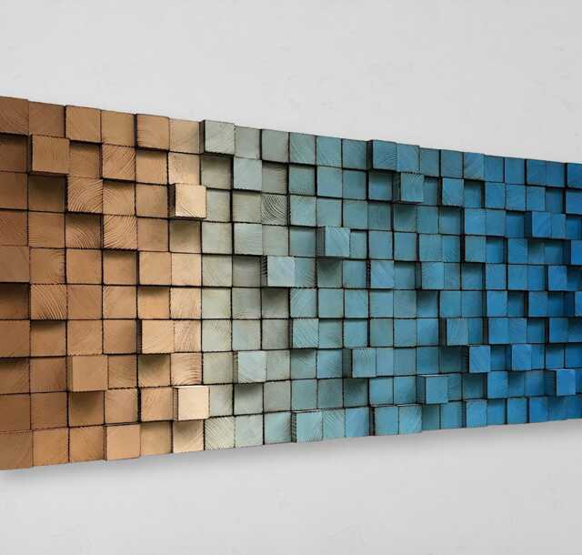 Ombre Wood Mosaic Wall Art - Geometric Reclaimed Decor - image 1