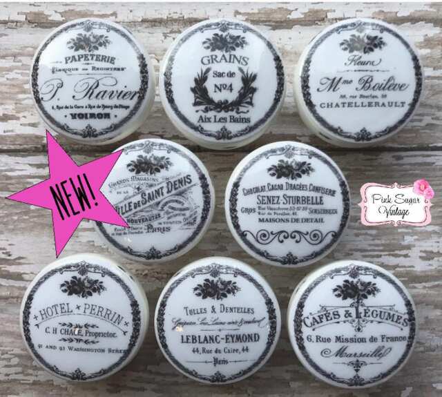 Black White Knobs Kitchen French Vintage Dresser Drawer Handmade Pulls France Shabby Chic Cottage Provincial Farmhouse Distressed - image 1
