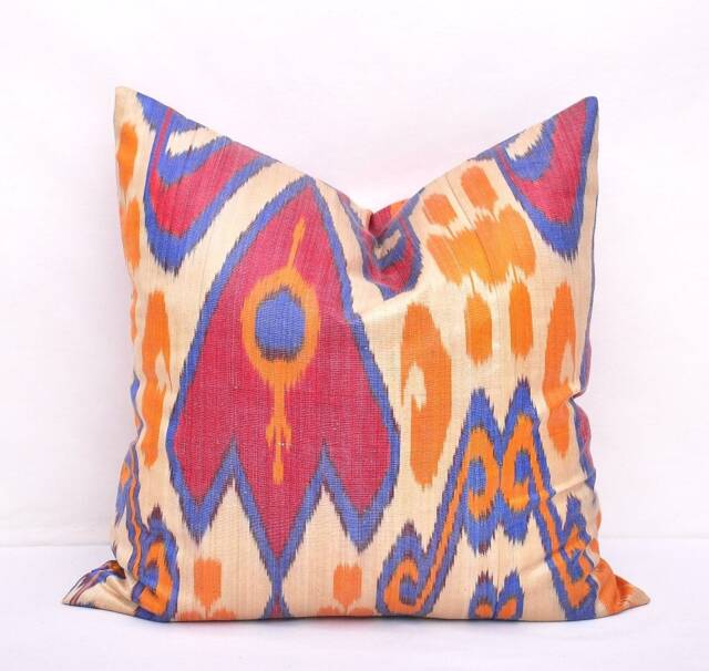 Handloom Ikat Pillow Cover, Multi Color Accent Cushion - 20x20 In - image 1