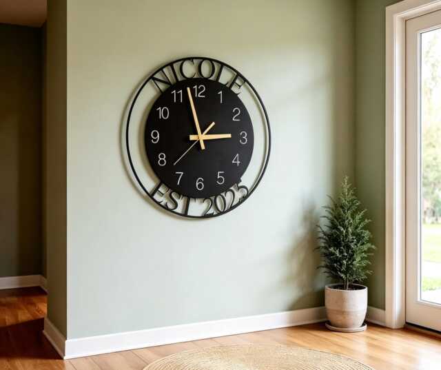 Custom Name & Est Large Metal Wall Clock, Silent Clock For Wall, Personalized Last New Home Gift, Oversize Family Gift - image 1