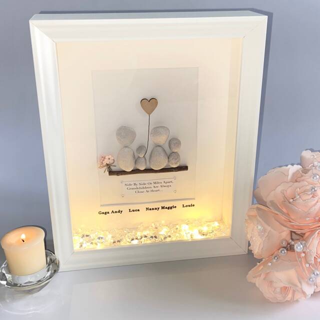 Grandparents Birthday Personalised Keepsake Pebble Art Picture Frame Rock Family Stone People Nana Mum Grandma Granny 70Th 80Th 60Th Nan UK - image 1