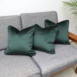 Forest Green Velvet Scatter Cushion Covers With Contrasting Piping in Luxury Plush Velvet. Blue/Orange/Green/Teal/Mustard Throw Pillows - thumbnail 2