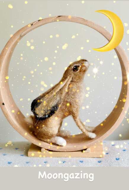 Needle Felted Moon Gazing Hare - Framed Sculpture Ooak Woodland Wall Decor - image 1