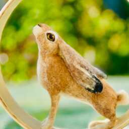 Needle Felted Moon Gazing Hare - Framed Sculpture Ooak Woodland Wall Decor - thumbnail 4