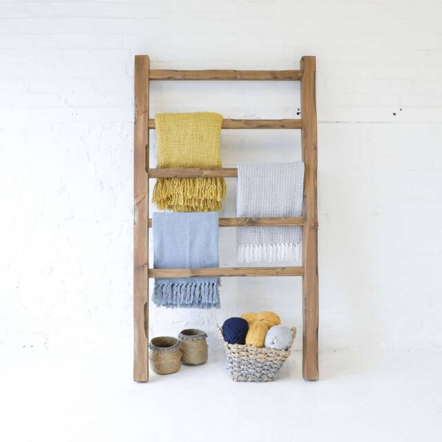 Chunky Wood Ladder - Blankets, Scarves, Towels, Jewellery Holder Main Image Jacobean Irregular Design - image 1