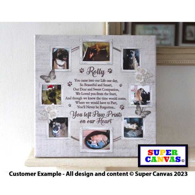 Dog Cat Paw Prints On Heart Personalised Handmade Pet Portrait Memorial Loss Photo Picture Collage Framed Canvas Print Christmas Gift - image 1