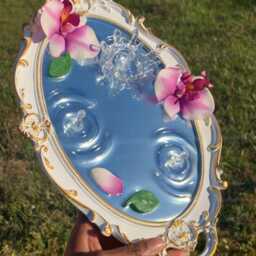 Overflowing Grace - Orchid White Round Resin Mirror & Treasure Tray Purple Flowers - thumbnail 3