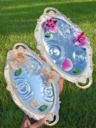 Overflowing Grace - Orchid White Round Resin Mirror & Treasure Tray Purple Flowers - thumbnail 1