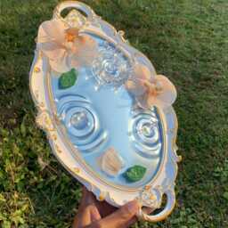 Overflowing Grace - Orchid White Round Resin Mirror & Treasure Tray Purple Flowers - thumbnail 2