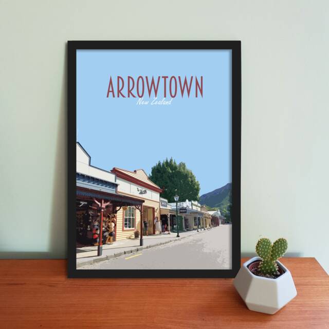 Arrowtown Travel Poster - Retro Vintage Style New Zealand Art Print, Artwork, Homeware, South Island Nz Travel Print - image 1