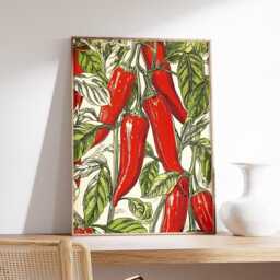 Chili Pepper Kitchen Poster, Modern Botanical Print, Graphic Food Wall Art, Red & Orange Vegetable Illustration, Retro Decor - thumbnail 2