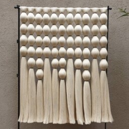 Large Boho Woven Wall Hanging Wool & Leather Tapestry - 80x100 cm - thumbnail 2