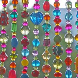 Colorful Beaded Window Valance Boho Sun Catcher With Brass Bells - thumbnail 4