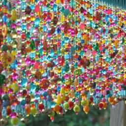 Colorful Beaded Window Valance Boho Sun Catcher With Brass Bells - thumbnail 3