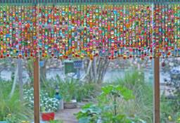 Colorful Beaded Window Valance Boho Sun Catcher With Brass Bells - thumbnail 1
