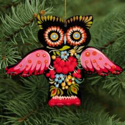 Christmas Ornaments Owl - Hand Painted Hanging Ornament Owl, Wooden Christmas Decorations Animals, Handcrafted Artisan Ukrainian - thumbnail 3