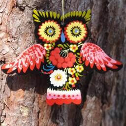 Christmas Ornaments Owl - Hand Painted Hanging Ornament Owl, Wooden Christmas Decorations Animals, Handcrafted Artisan Ukrainian - thumbnail 2