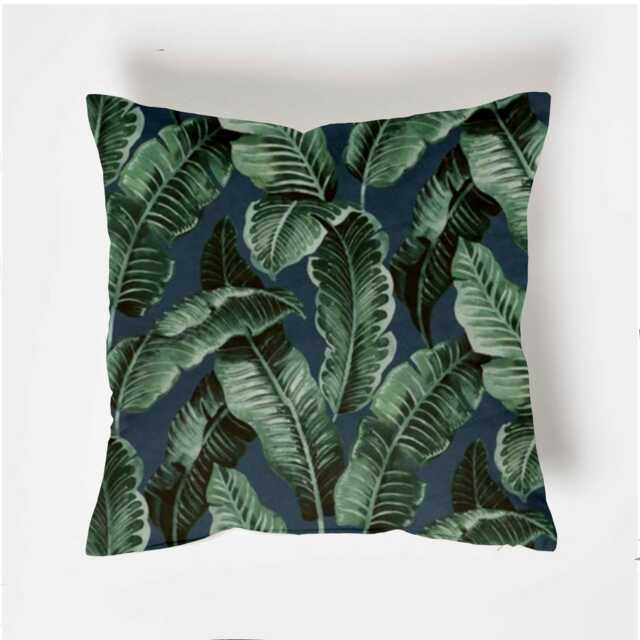 Navy Tropical Leaves Velvet Cushion Handmade Luxury Scatter Cushion - image 1