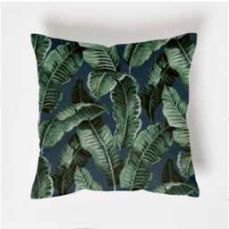 Navy Tropical Leaves Velvet Cushion Handmade Luxury Scatter Cushion