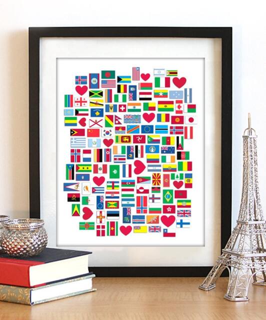 Flags Of The World Art Print Travel Decor - 8x10 - image 1