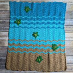 Sea Turtle Crochet Blanket Pattern Beach Ocean Throw Digital Download PDF For Baby Nursery - thumbnail 2