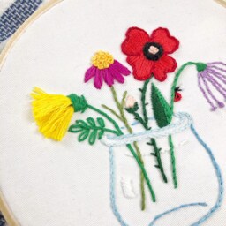 Hand-stitched Flower Embroidery Hoop Glass Vase Bouquet Wall Decor - thumbnail 3