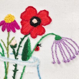 Hand-stitched Flower Embroidery Hoop Glass Vase Bouquet Wall Decor - thumbnail 2