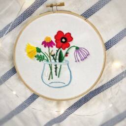 Hand-stitched Flower Embroidery Hoop Glass Vase Bouquet Wall Decor - thumbnail 4