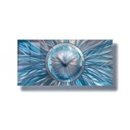 Turquoise Wall Clock Large Rectangular Metallic Art Sculpture - thumbnail 4