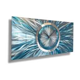 Turquoise Wall Clock Large Rectangular Metallic Art Sculpture