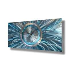 Turquoise Wall Clock Large Rectangular Metallic Art Sculpture - thumbnail 3