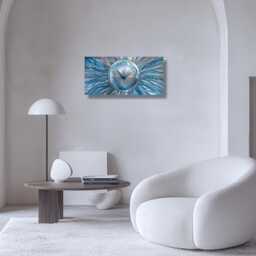 Turquoise Wall Clock Large Rectangular Metallic Art Sculpture - thumbnail 2