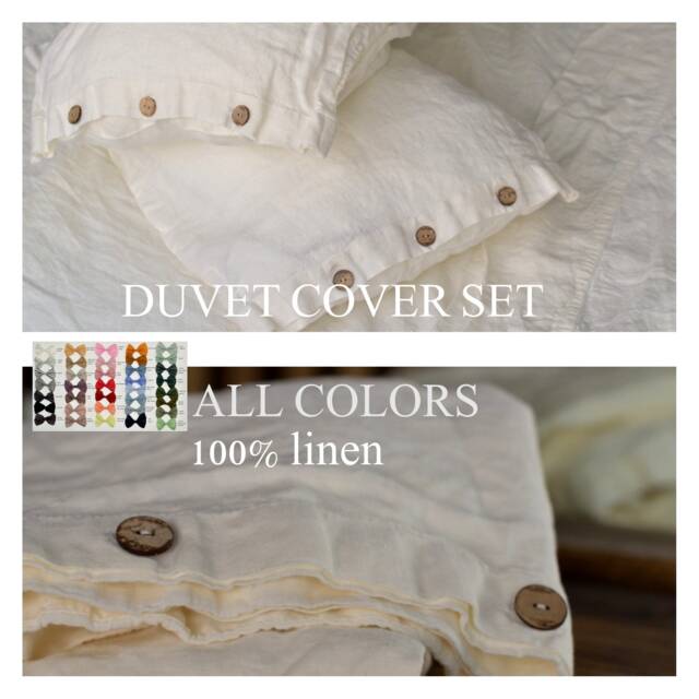 Duvet Cover Set & Pillow With Button Closure Antique White Color Stone Washed Seamless Full King Quilt Linen Duvet Cover Full - image 1