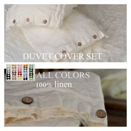 Duvet Cover Set & Pillow With Button Closure Antique White Color Stone Washed Seamless Full King Quilt Linen Duvet Cover Full - thumbnail 1