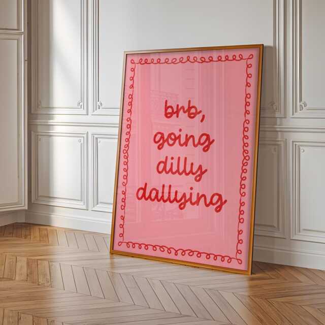 Pink & Red Dilly Dallying Print - Preppy Apartment Art in Red, Dally Poster, Trendy Dorm Decor - image 1