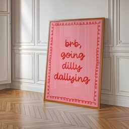 Pink & Red Dilly Dallying Print - Preppy Apartment Art in Red, Dally Poster, Trendy Dorm Decor - thumbnail 1
