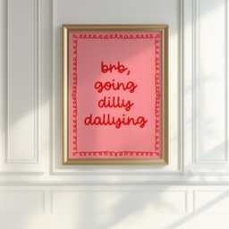 Pink & Red Dilly Dallying Print - Preppy Apartment Art in Red, Dally Poster, Trendy Dorm Decor - thumbnail 2