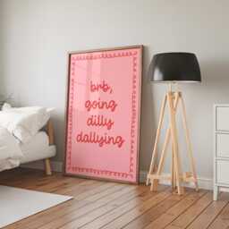 Pink & Red Dilly Dallying Print - Preppy Apartment Art in Red, Dally Poster, Trendy Dorm Decor - thumbnail 3