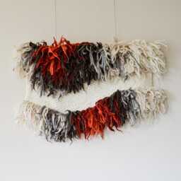 Textured Merino Wool Wall Hanging Modern Fiber Art Decor - 42x22 Inches - thumbnail 3