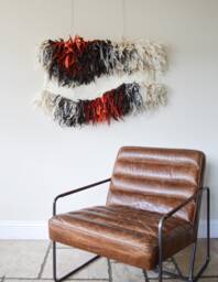 Textured Merino Wool Wall Hanging Modern Fiber Art Decor - 42x22 Inches - thumbnail 1