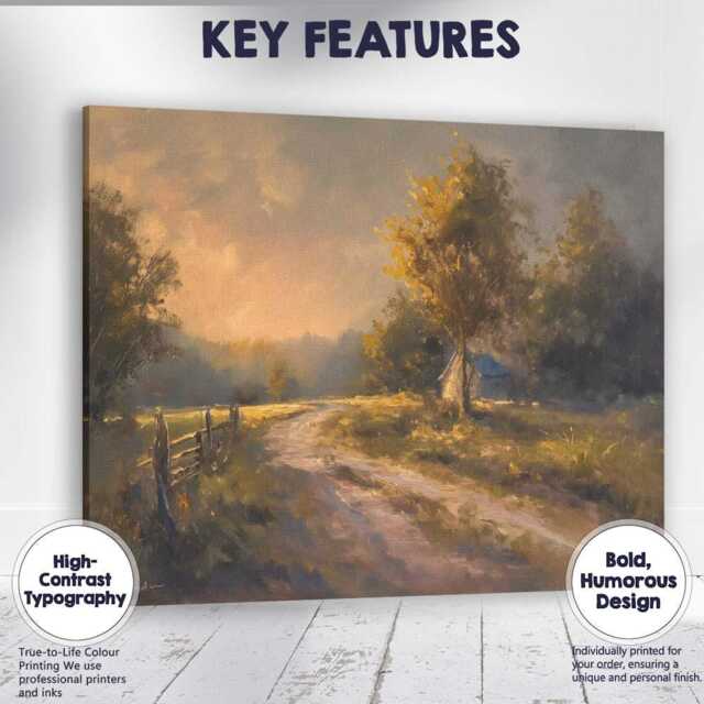 Golden Countryside Path Cottage At Sunset Impressionist Landscape Canvas Wall Art Print Decor Picture Ready To Hang - image 1