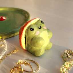 Handmade Clay Frog Figurine Mushroom Ceramic Sculpture