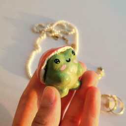 Handmade Clay Frog Figurine Mushroom Ceramic Sculpture - thumbnail 3