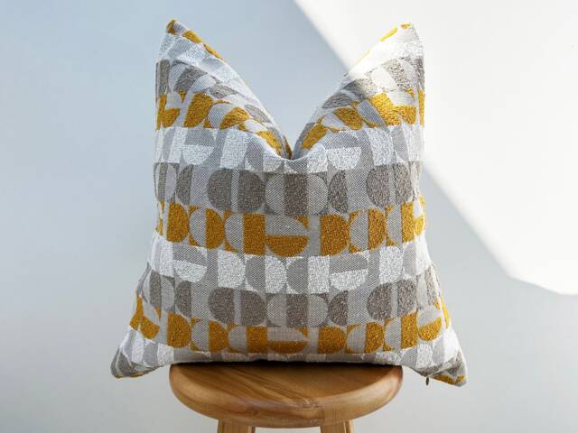 Unique Design Grey Mustard Yellow White Boho Pillow Cover, Textured Throw Modern Couch Pillow, Housewarming Gift - Custom Size - image 1
