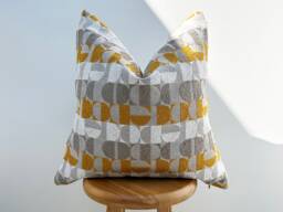 Unique Design Grey Mustard Yellow White Boho Pillow Cover, Textured Throw Modern Couch Pillow, Housewarming Gift - Custom Size - thumbnail 1
