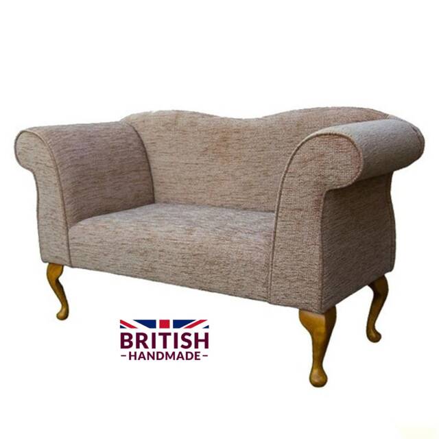Handmade Small Boucle Chaise Lounge Queen Anne Style Sofa - image 1