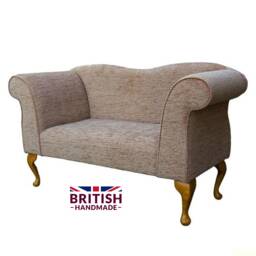 Handmade Small Boucle Chaise Lounge Queen Anne Style Sofa