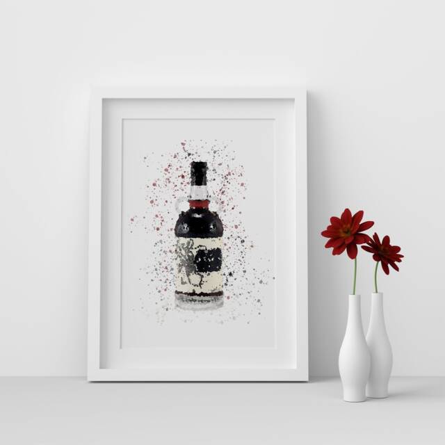 Kraken Dark Rum Bottle Watercolour Splash A3, A4, 10x8, 8x6, 5x7 & 4x6 Wall Art Prints