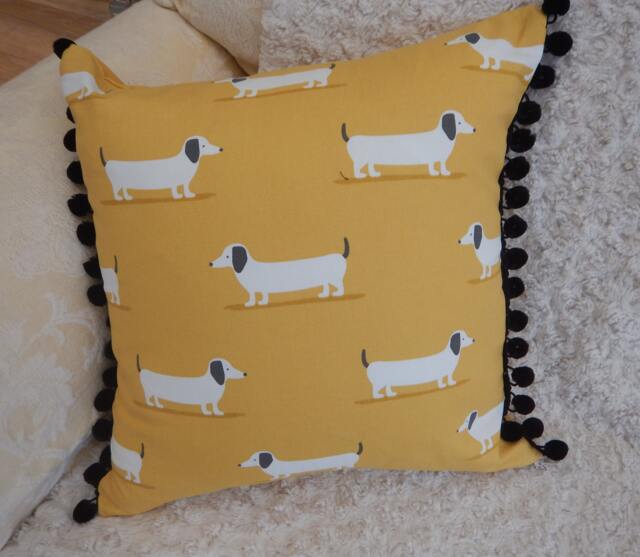 Dog Print Cushion Cotton Fabric With Pom Poms - image 1